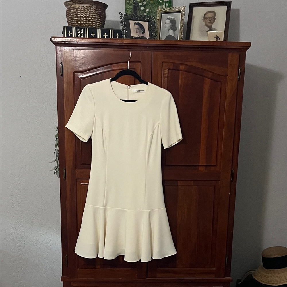 Amanda Uprichard Cream Short Sleeve Flounce Hem Mini Dress